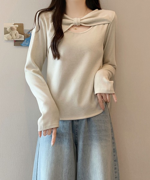 2ly2(トゥーリートゥー)の「ケープ風レイヤードデザイン 長袖トップス / フェイクレイヤード カットソー(Tシャツ/カットソー・レディース・ブラウン/ネイビー/ベージュ/ダークグレー・FREE)」の15枚目の写真