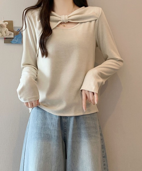 2ly2(トゥーリートゥー)の「ケープ風レイヤードデザイン 長袖トップス / フェイクレイヤード カットソー(Tシャツ/カットソー・レディース・ブラウン/ネイビー/ベージュ/ダークグレー・FREE)」の16枚目の写真