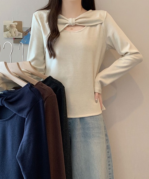 2ly2(トゥーリートゥー)の「ケープ風レイヤードデザイン 長袖トップス / フェイクレイヤード カットソー(Tシャツ/カットソー・レディース・ブラウン/ネイビー/ベージュ/ダークグレー・FREE)」の18枚目の写真