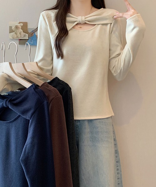 2ly2(トゥーリートゥー)の「ケープ風レイヤードデザイン 長袖トップス / フェイクレイヤード カットソー(Tシャツ/カットソー・レディース・ブラウン/ネイビー/ベージュ/ダークグレー・FREE)」の19枚目の写真