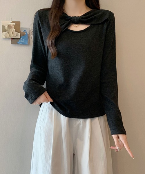 2ly2(トゥーリートゥー)の「ケープ風レイヤードデザイン 長袖トップス / フェイクレイヤード カットソー(Tシャツ/カットソー・レディース・ブラウン/ネイビー/ベージュ/ダークグレー・FREE)」の5枚目の写真