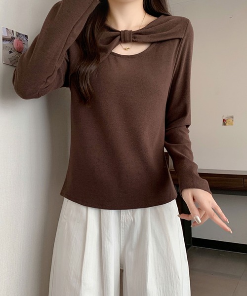 2ly2(トゥーリートゥー)の「ケープ風レイヤードデザイン 長袖トップス / フェイクレイヤード カットソー(Tシャツ/カットソー・レディース・ブラウン/ネイビー/ベージュ/ダークグレー・FREE)」の7枚目の写真