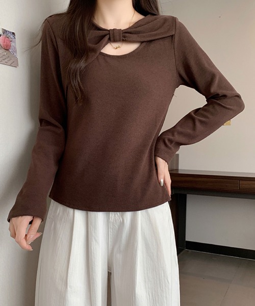 2ly2(トゥーリートゥー)の「ケープ風レイヤードデザイン 長袖トップス / フェイクレイヤード カットソー(Tシャツ/カットソー・レディース・ブラウン/ネイビー/ベージュ/ダークグレー・FREE)」の8枚目の写真