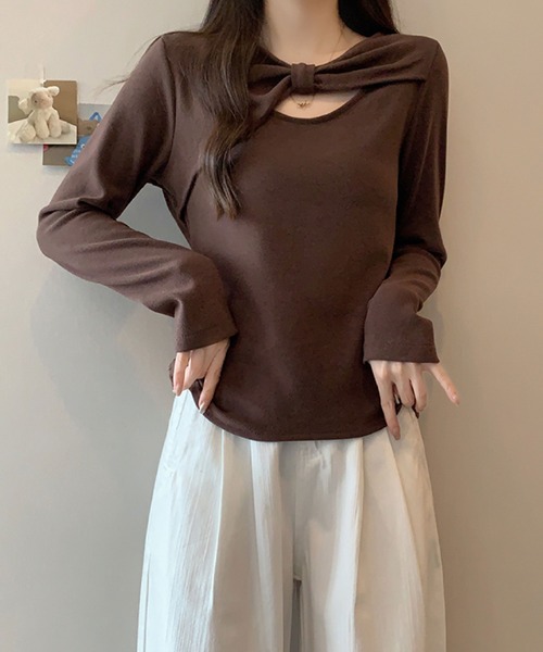 2ly2(トゥーリートゥー)の「ケープ風レイヤードデザイン 長袖トップス / フェイクレイヤード カットソー(Tシャツ/カットソー・レディース・ブラウン/ネイビー/ベージュ/ダークグレー・FREE)」の9枚目の写真