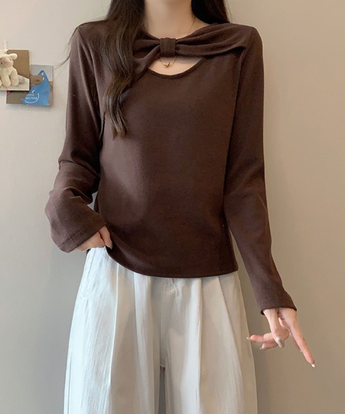 2ly2(トゥーリートゥー)の「ケープ風レイヤードデザイン 長袖トップス / フェイクレイヤード カットソー(Tシャツ/カットソー・レディース・ブラウン/ネイビー/ベージュ/ダークグレー・FREE)」の10枚目の写真