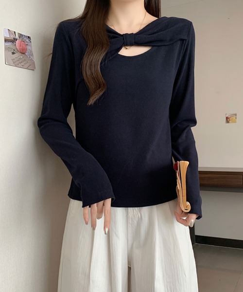 2ly2(トゥーリートゥー)の「ケープ風レイヤードデザイン 長袖トップス / フェイクレイヤード カットソー(Tシャツ/カットソー・レディース・ブラウン/ネイビー/ベージュ/ダークグレー・FREE)」の20枚目の写真