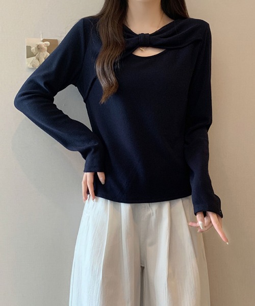 2ly2(トゥーリートゥー)の「ケープ風レイヤードデザイン 長袖トップス / フェイクレイヤード カットソー(Tシャツ/カットソー・レディース・ブラウン/ネイビー/ベージュ/ダークグレー・FREE)」の21枚目の写真