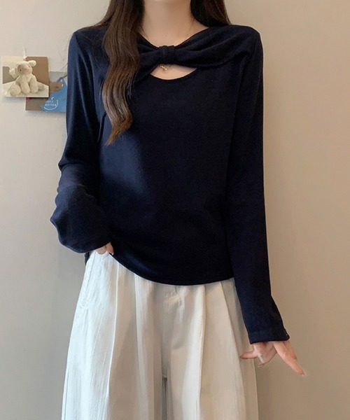 2ly2(トゥーリートゥー)の「ケープ風レイヤードデザイン 長袖トップス / フェイクレイヤード カットソー(Tシャツ/カットソー・レディース・ブラウン/ネイビー/ベージュ/ダークグレー・FREE)」の22枚目の写真