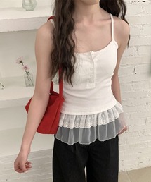 gossip!ロサンゼルス | Y2K 【垢抜けレイヤードアイテム】 レースインナーキャミワンピース 重ねストラップドレス(Tシャツ/カットソー)