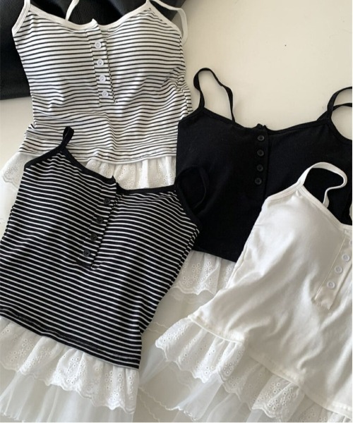 gossip!ロサンゼルス(ゴシップロサンゼルス)の「Y2K 【垢抜けレイヤードアイテム】 レースインナーキャミワンピース 重ねストラップドレス(Tシャツ/カットソー・レディース・ホワイト/ブラック/ホワイト系その他/ブラック系その他・M)」の21枚目の写真