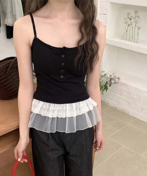 gossip!ロサンゼルス(ゴシップロサンゼルス)の「Y2K 【垢抜けレイヤードアイテム】 レースインナーキャミワンピース 重ねストラップドレス(Tシャツ/カットソー・レディース・ホワイト/ブラック/ホワイト系その他/ブラック系その他・M)」の13枚目の写真