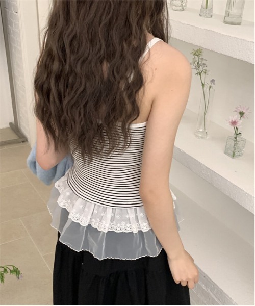 gossip!ロサンゼルス(ゴシップロサンゼルス)の「Y2K 【垢抜けレイヤードアイテム】 レースインナーキャミワンピース 重ねストラップドレス(Tシャツ/カットソー・レディース・ホワイト/ブラック/ホワイト系その他/ブラック系その他・M)」の19枚目の写真