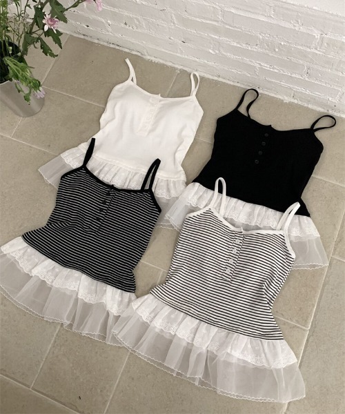 gossip!ロサンゼルス(ゴシップロサンゼルス)の「Y2K 【垢抜けレイヤードアイテム】 レースインナーキャミワンピース 重ねストラップドレス(Tシャツ/カットソー・レディース・ホワイト/ブラック/ホワイト系その他/ブラック系その他・M)」の20枚目の写真