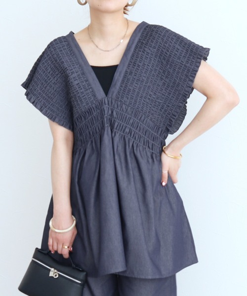 reca（レカ）の「デニムシャーリングチュニック（その他トップス・レディース・ブルー・M）」の4枚目の写真