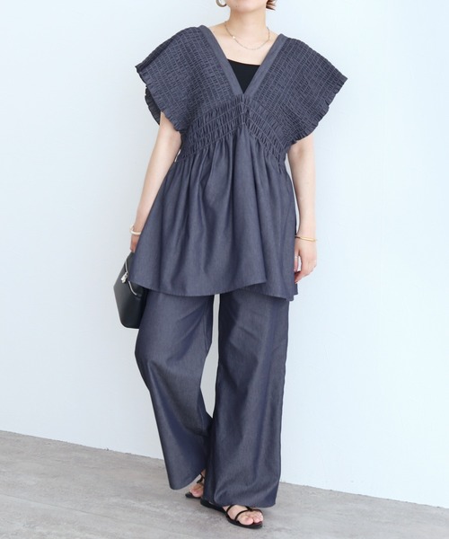 reca（レカ）の「デニムシャーリングチュニック（その他トップス・レディース・ブルー・M）」の5枚目の写真