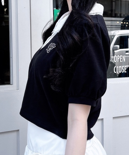 INGNI(イング)の「襟レース付胸ロゴポロシャツ(Tシャツ/カットソー・レディース・ピンク/ブラック/ネイビー/グレー・M)」の7枚目の写真