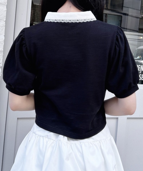INGNI(イング)の「襟レース付胸ロゴポロシャツ(Tシャツ/カットソー・レディース・ピンク/ブラック/ネイビー/グレー・M)」の8枚目の写真