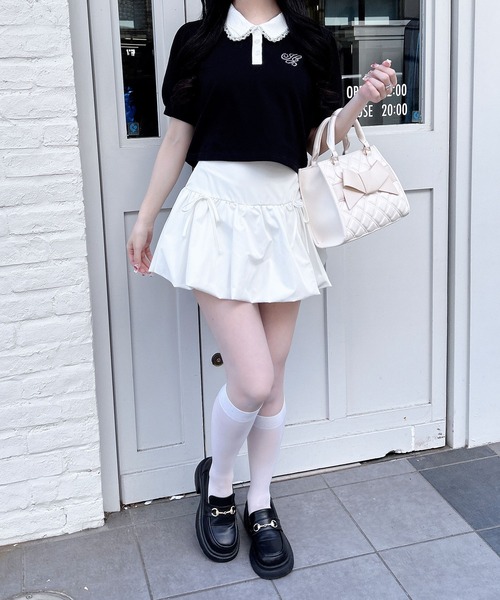 INGNI(イング)の「襟レース付胸ロゴポロシャツ(Tシャツ/カットソー・レディース・ピンク/ブラック/ネイビー/グレー・M)」の9枚目の写真