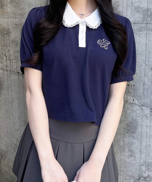 INGNI(イング)の「襟レース付胸ロゴポロシャツ(Tシャツ/カットソー・レディース・ピンク/ブラック/ネイビー/グレー・M)」の18枚目の写真
