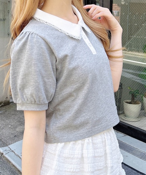 INGNI(イング)の「襟レース付胸ロゴポロシャツ(Tシャツ/カットソー・レディース・ピンク/ブラック/ネイビー/グレー・M)」の13枚目の写真
