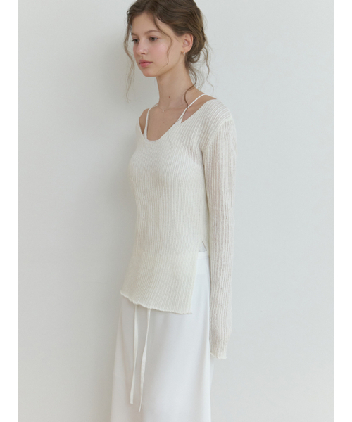 RE_L(リエル)の「Slony v slit knit (ivory)(ニット/セーター・レディース・その他・FREE)」の1枚目の写真