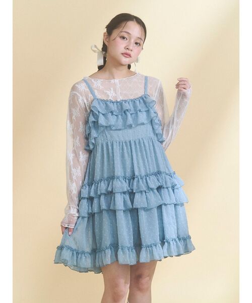 merry jenny(メリージェニー)の「シアードビーフリルミニワンピース(ワンピース・レディース・ブルー/オフホワイト/ピンク・FREE)」の4枚目の写真