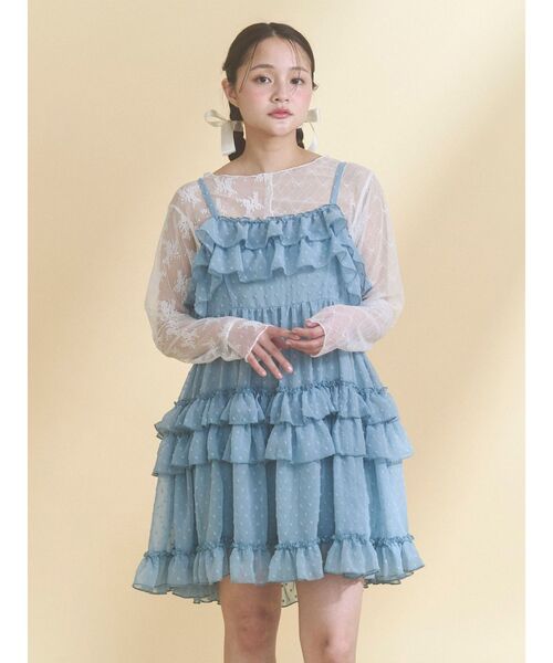 merry jenny(メリージェニー)の「シアードビーフリルミニワンピース(ワンピース・レディース・ブルー/オフホワイト/ピンク・FREE)」の5枚目の写真