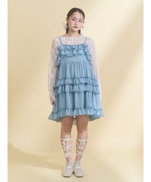 merry jenny(メリージェニー)の「シアードビーフリルミニワンピース(ワンピース・レディース・ブルー/オフホワイト/ピンク・FREE)」の6枚目の写真