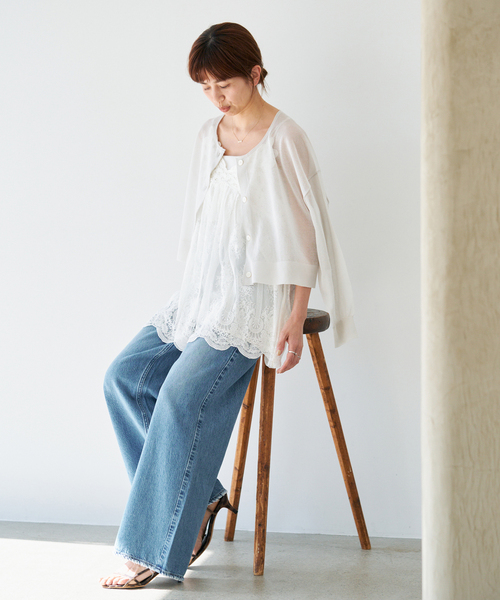 IENA(イエナ)の「《WEB限定/追加3》アンティークチュールバテンキャミ(キャミソール・レディース・ホワイト/ブラック・FREE)」の4枚目の写真