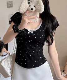 【カップ付き】レースドットフィットTシャツ