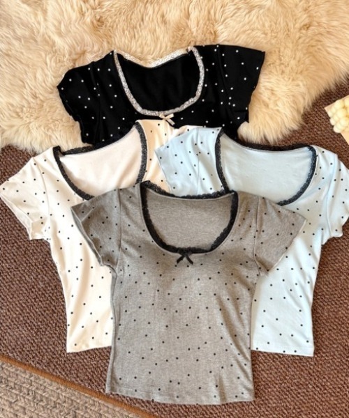 SHEENA(シーナ)の「【カップ付き】レースドットフィットTシャツ(Tシャツ/カットソー・レディース・ホワイト/ライトブルー/ブラック/グレー・M)」の21枚目の写真