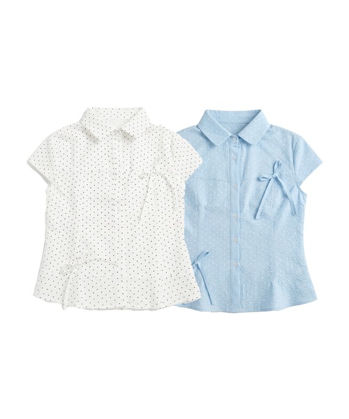HOOK(フック)の「HOOK for girls ドット柄 アシンメトリーサイドリボン 半袖シャツ (SS)(シャツ/ブラウス・レディース・ホワイト/ブルー・FREE)」の22枚目の写真