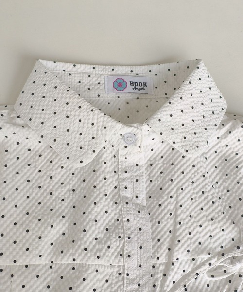 HOOK(フック)の「HOOK for girls ドット柄 アシンメトリーサイドリボン 半袖シャツ (SS)(シャツ/ブラウス・レディース・ホワイト/ブルー・FREE)」の4枚目の写真