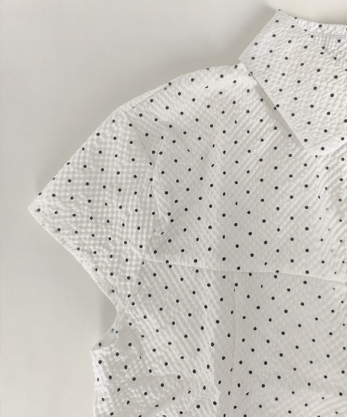 HOOK(フック)の「HOOK for girls ドット柄 アシンメトリーサイドリボン 半袖シャツ (SS)(シャツ/ブラウス・レディース・ホワイト/ブルー・FREE)」の5枚目の写真
