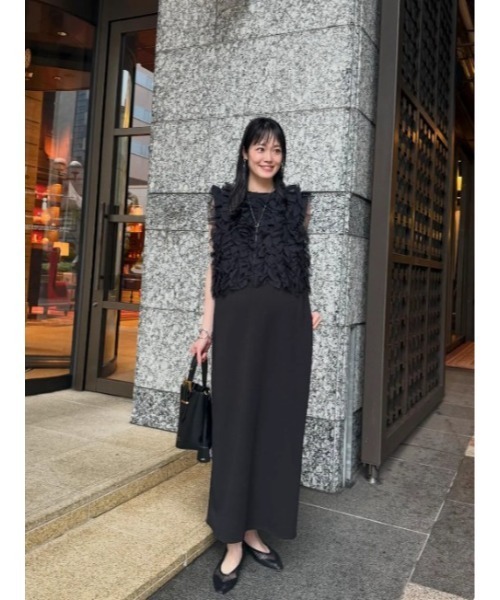 KOBE LETTUCE（コウベレタス）の「[ mayuさんコラボ ]チュールフリルノースリーブトップス（シャツ/ブラウス・レディース・イエロー/ブラック/アイボリー/ブラウン・M）」の22枚目の写真