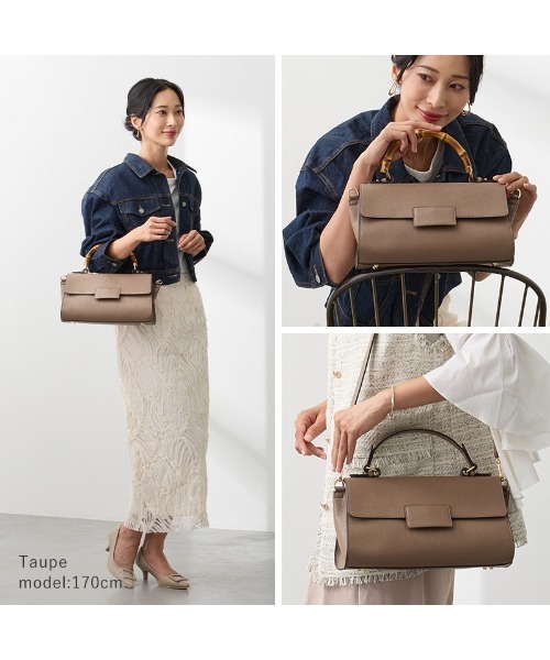 LASIEM(ラシエム)の「ハンドバッグ ショルダーバッグ レディース 本革 レザー 上品 斜めがけ 大人かわいい 2way 小さめ バンブーハンドル 通勤 面接 フォーマル きれいめ オケージョン ブランド セレモニー 高見え ギフト ブラック 大人 女子会 おしゃれ 卒園式 卒業式 入園式 入学式(ハンドバッグ・レディース・ライトグレー/ブラック/アイボリー/ブラウン系その他・FREE)」の13枚目の写真