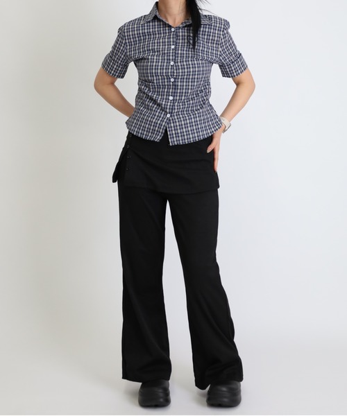 Vini(ヴィニ)の「ハート刺繍 ロールアップスリーブ チェックシャツ(シャツ/ブラウス・レディース・ブルー/イエロー・MEDIUM)」の6枚目の写真