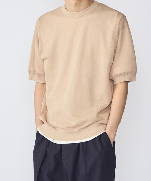 SHIPS(シップス)の「SHIPS: 〈手洗い可能〉和紙 クルーネック ニット Tシャツ(Tシャツ/カットソー・メンズ・ダークグレー/ベージュ/ロイヤルブルー・SMALL/MEDIUM/LARGE/X-LARGE)」の1枚目の写真