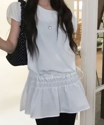 パフスリーブ ペプラムミニワンピース