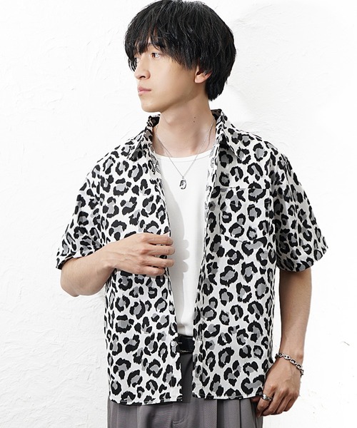 MinoriTY（マイノリティ）の「【MinoriTY】ヒョウ柄半袖シャツ メンズ  夏服 ユニセックス 半袖（シャツ/ブラウス・メンズ・ホワイト/ベージュ・M/L）」の11枚目の写真