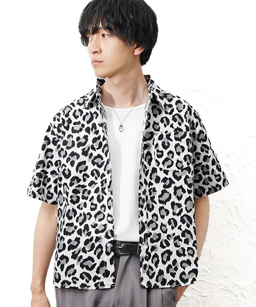 MinoriTY（マイノリティ）の「【MinoriTY】ヒョウ柄半袖シャツ メンズ  夏服 ユニセックス 半袖（シャツ/ブラウス・メンズ・ホワイト/ベージュ・M/L）」の10枚目の写真