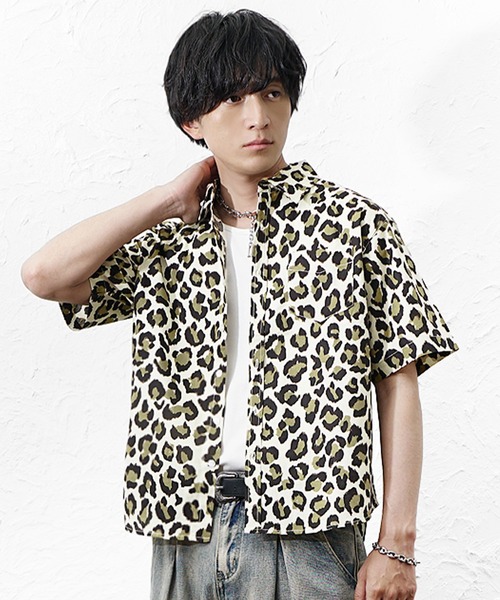 MinoriTY（マイノリティ）の「【MinoriTY】ヒョウ柄半袖シャツ メンズ  夏服 ユニセックス 半袖（シャツ/ブラウス・メンズ・ホワイト/ベージュ・M/L）」の6枚目の写真