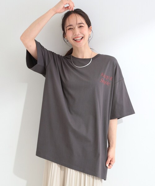 SHOO・LA・RUE（シューラルー）の「【ひんやり】ゆるっと体型カバー BIGアソートTシャツ（Tシャツ/カットソー・レディース・ピンク系3/ネイビー系3/チャコールグレー/ベージュ系・00）」の11枚目の写真