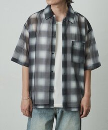 メッシュオンブレチェック半袖シャツ