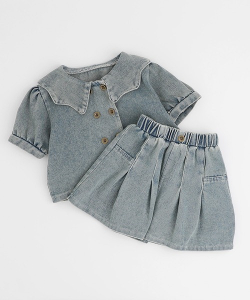 URBAN CHERRY(アーバンチェリー)の「【2点セット】デニムスカラップカラートップス+プリーツスカート(その他トップス・キッズ・ブルー・140cm/130cm/120cm/110cm)」の3枚目の写真