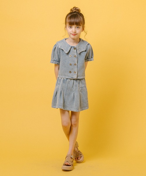 URBAN CHERRY(アーバンチェリー)の「【2点セット】デニムスカラップカラートップス+プリーツスカート(その他トップス・キッズ・ブルー・140cm/130cm/120cm/110cm)」の17枚目の写真