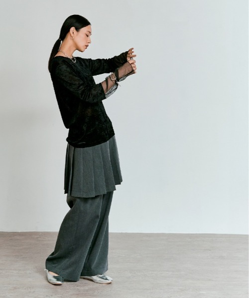 W:Huku(フーク)の「スリーブ 切り替え メッシュ ベロア トップス / Mesh Sleeve Sheer Velour Top(Tシャツ/カットソー・レディース・ブラウン/ブラック/オフホワイト・FREE)」の7枚目の写真