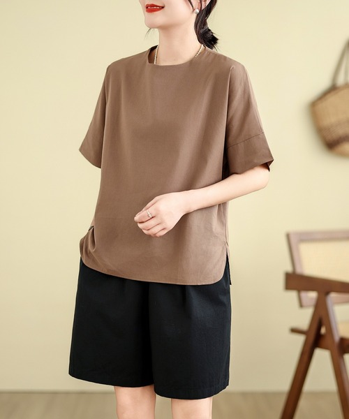AMAJI(アマジ)の「リネン 半袖シャツ(シャツ/ブラウス・レディース・ブラウン/ホワイト・XX-LARGE/X-LARGE/LARGE)」の2枚目の写真