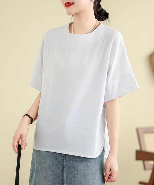 AMAJI(アマジ)の「リネン 半袖シャツ(シャツ/ブラウス・レディース・ブラウン/ホワイト・XX-LARGE/X-LARGE/LARGE)」の3枚目の写真