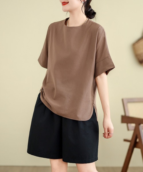 AMAJI(アマジ)の「リネン 半袖シャツ(シャツ/ブラウス・レディース・ブラウン/ホワイト・XX-LARGE/X-LARGE/LARGE)」の4枚目の写真